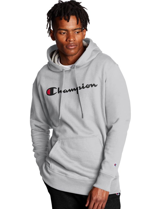 Champion Powerblend Script Logo Erkek Kapşonlu Sweatshirt Gri ( UXEATF831 )